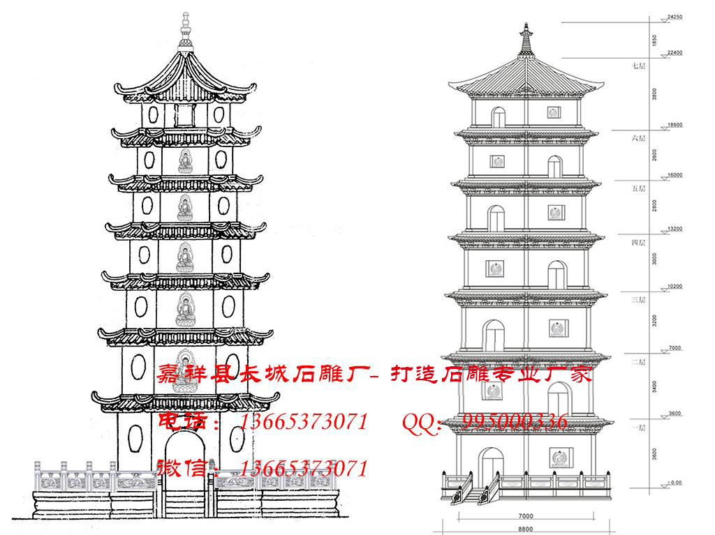 寺院佛塔，石雕佛塔效果图